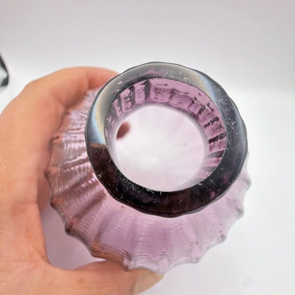 Vintage Purfume Bottle Purple Art Glass Fluted Scalloped Stopper